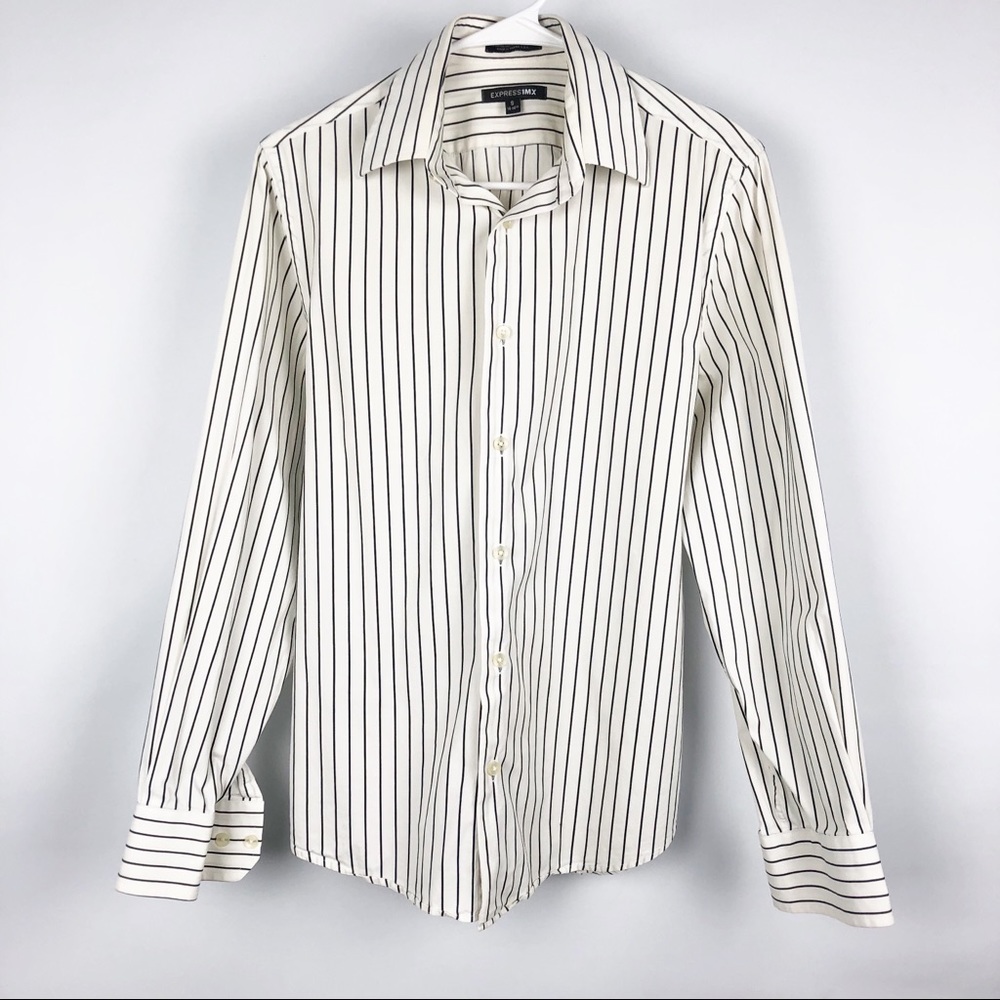 Express | Black and White Striped Dress Shirt